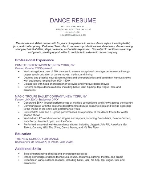 dance resume examples